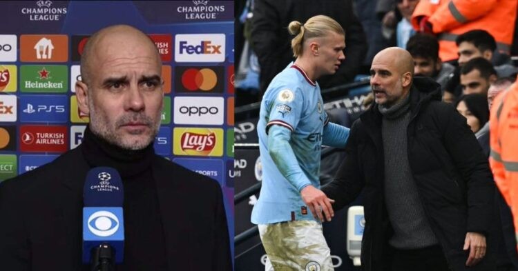 Manchester City coach Pep Guardiola talks about Erling Haaland