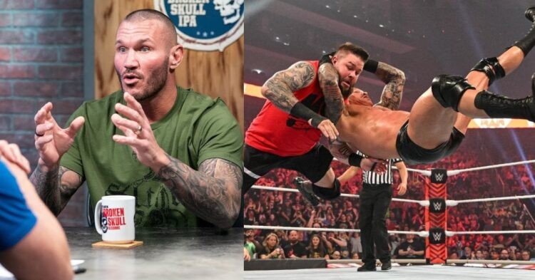 Randy Orton (left) Randy Orton hits an RKO on Kevin Owens (right) (Credit: WWE and Bleacher Report)