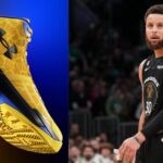 Stephen Curry on the court and the Curry 2 Retro "Bang Bang"