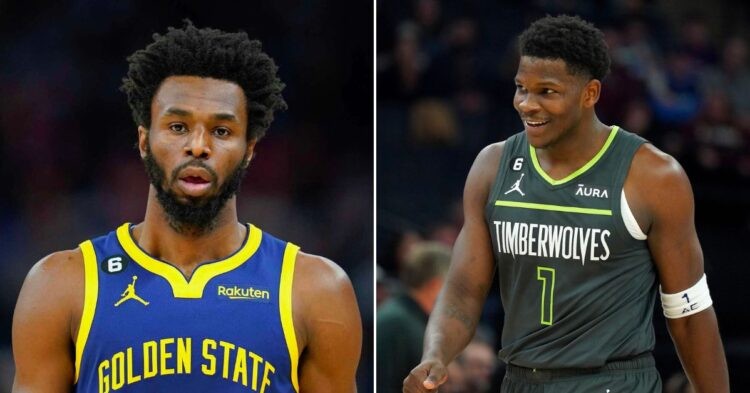 Golden State Warriors' Andrew Wiggins and Minnesota Timberwolves' Anthony Edwards