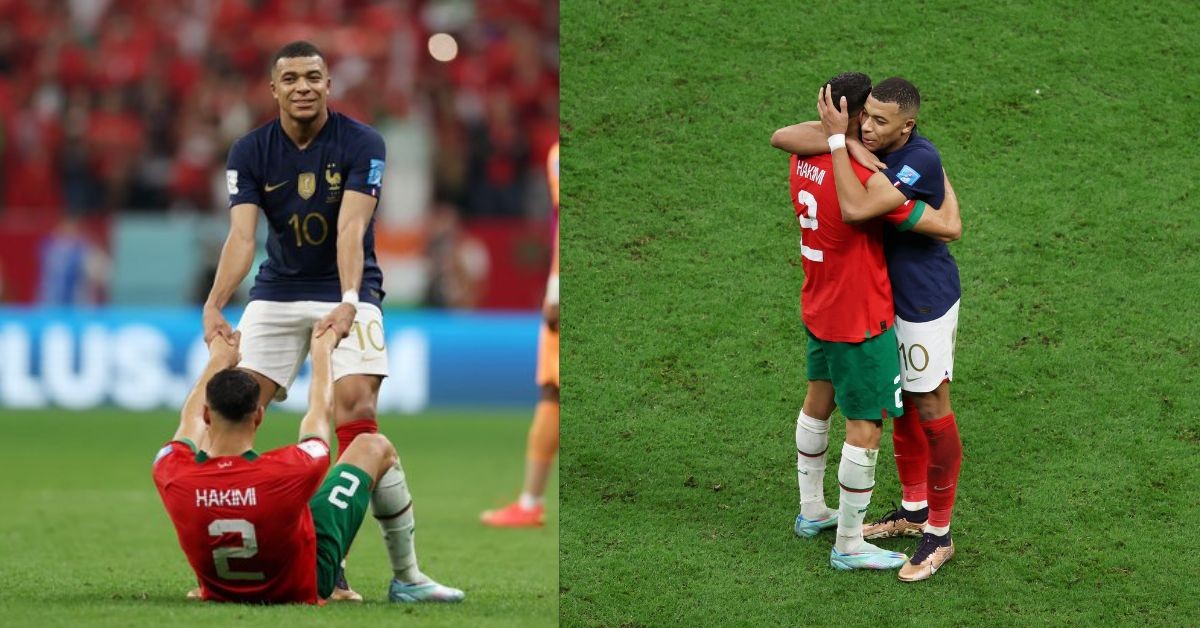 Kylian Mbappe consoled Achraf Hakimi after France defeated Morocco in the World Cup 2022