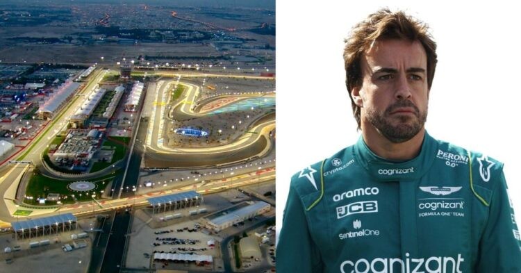 Sakhir Circuit (left), Aston Martin's Fernando Alonso (right) (Credit- Autosport, Sit Where?)