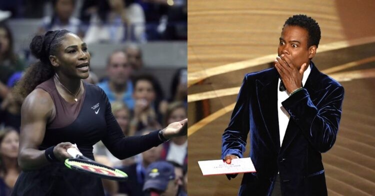 Serena Williams on the tennis ground (Left) and Chris Rock at the Oscars (Right)