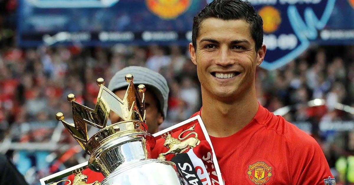 Cristiano Ronaldo with the Premier League trophy