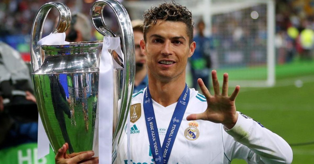 Cristiano Ronaldo celebrating his fifth UEFA Champions League title