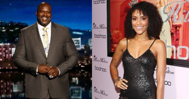Shaquille O'Neal wearing a suit and Annie Ilonzeh