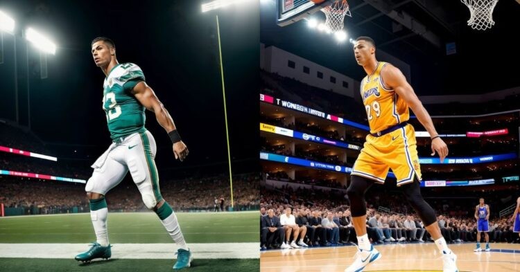 AI-generated images of Cristiano Ronaldo as an NFL and NBA player.