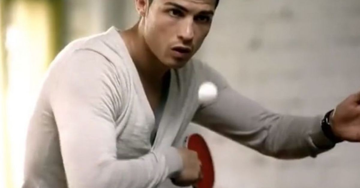 Cristiano Ronaldo playing table tennis.