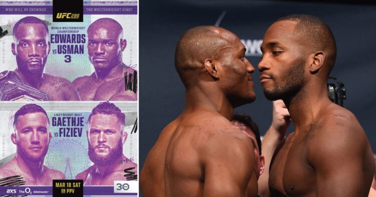 Kamaru Usman (left) looks to avenge his loss to Leon Edwards (right) at UFC 286 (Credit: Twitter)