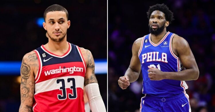 Washington Wizards' Kyle Kuzma and Philadelphia 76ers' Joel Embiid