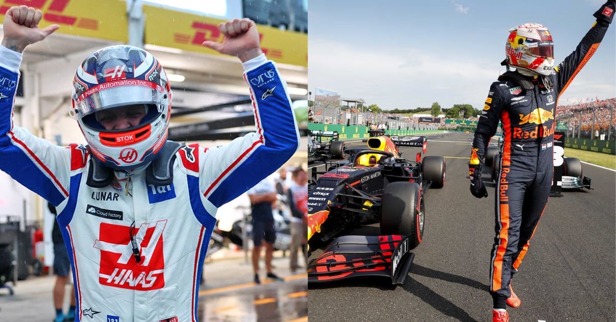 Kevin Magnussen (left) and Max Verstappen (right) celebrating their maiden pole in 2022 and 2018 respectively (Credit- F1,WTF1)