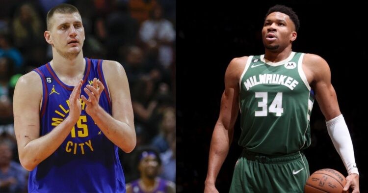 2023 NBA Playoffs contenders Nikola Jokic and Giannis Antetokounmpo on the court