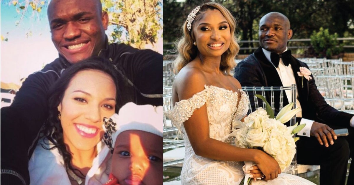 Kamaru Usman (top left) along with his wife and daughter