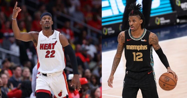 Memphis Grizzlies' Ja Morant and Miami Heat's Jimmy Butler on the court