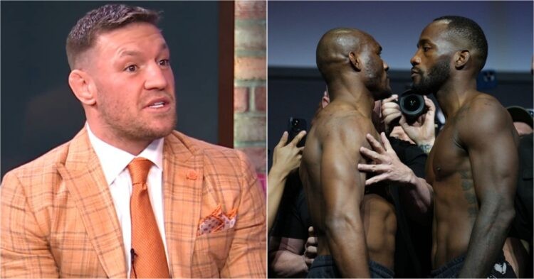 Conor McGregor (left) and Kamaru Usman and Leon Edwards face off (right)