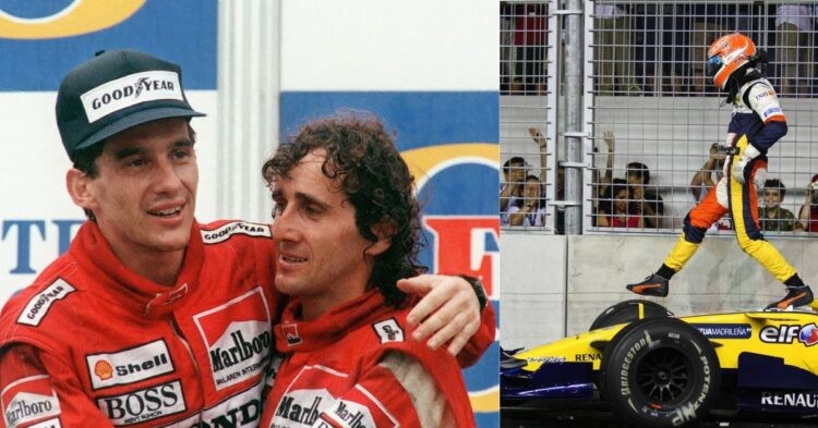 Alain Prost and Ayrton Senna (right), Nelson Piquet at controversial crashgate (right) (Credit- The Telegraph, F1i.com)