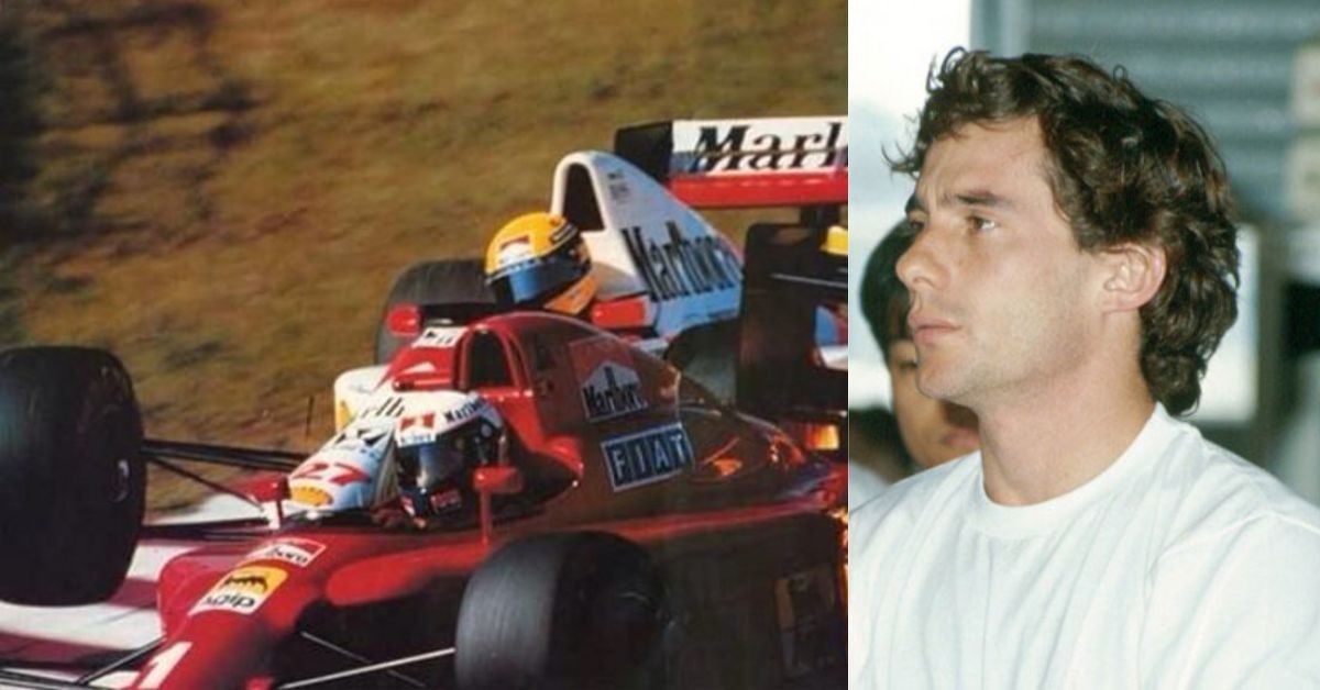 Senna vs Prost in 1990 at Suzuka (left), Ayrton Senna (right) (Credit- Ayrton Senna, SportsLumo)