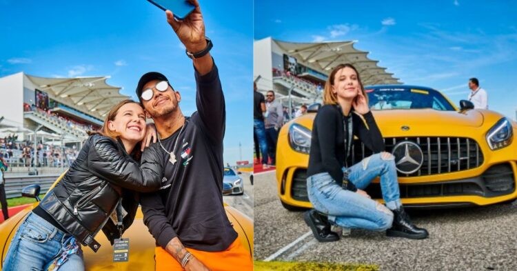 Lewis Hamilton and Millie Bobby Brown at the circuit of the Americas (Credit- Metro)