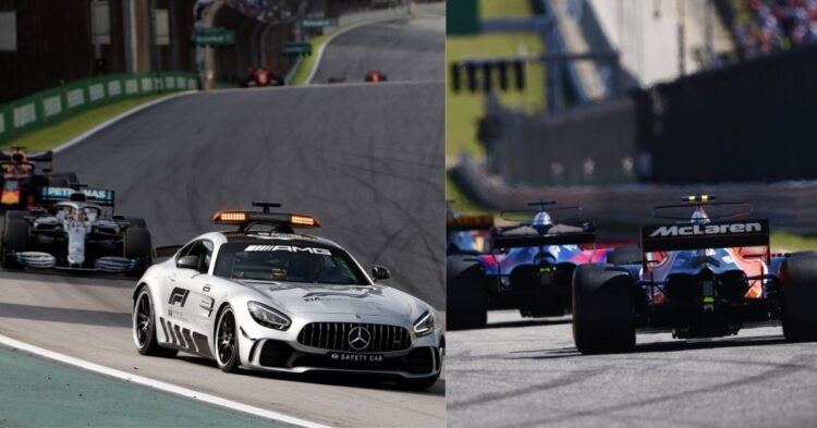 Mercedes AMG safety car (left), United States Grand Prix 2018 (right) (Credits- Motor Sport, f1-fansite.com)