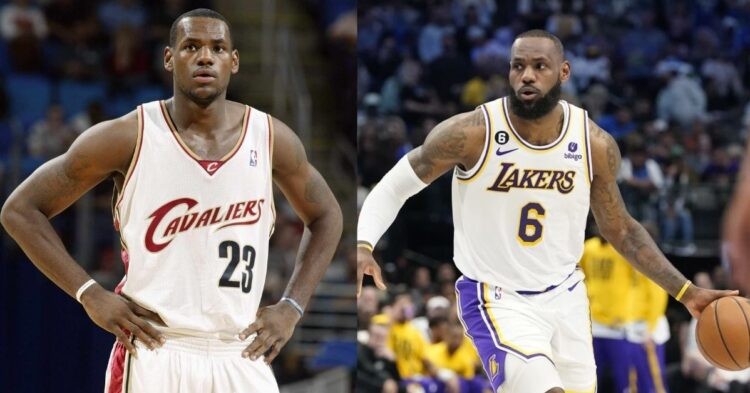 LeBron James as a rookie and as a veteran on the court