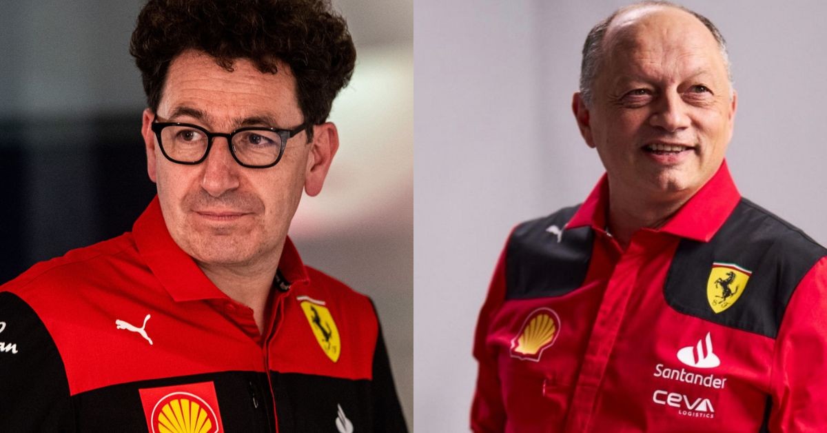 Ferrari ex-team principal Mattia Binotto (left), Ferrari team principal Fred Vasseur (right) (Credit- TopGear, Linkedin)