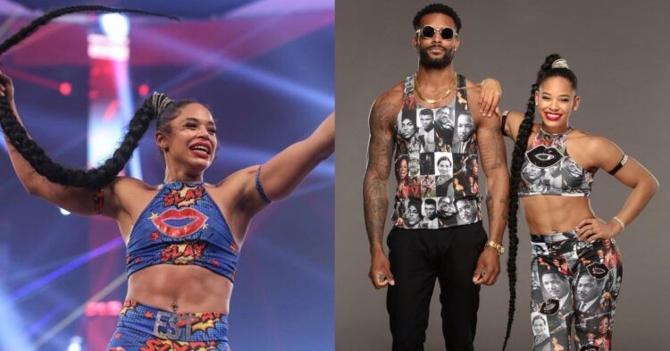Bianca Belair (left) Bianca Belair with Montez Ford (right)