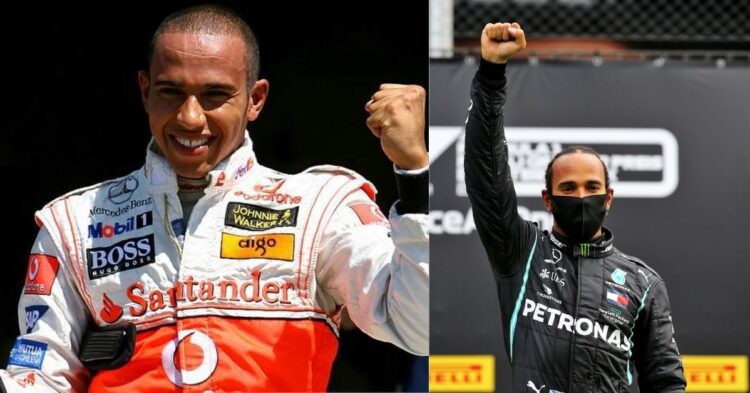 Lewis Hamilton at McLaren(left), Lewis Hamilton at Mercedes(right) (Credit- GRAND PRIX 247, Racefans)