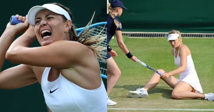 Maria Sharapova (left), Sharapova in Wimbeldon (right), (Credits - DailyMail, TheGuardian)