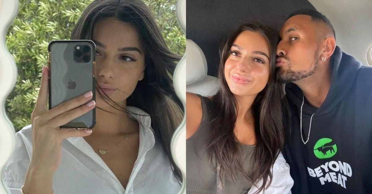 Costeen Hatzi posing in the exact mirror that led the athlete slide in her DMs, and her boyfriend Nick Kyrgios (Credit: Daily Star)