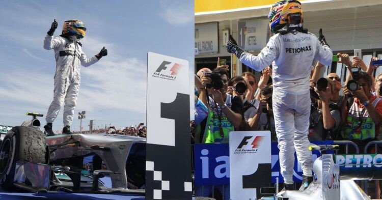 Lewis Hamilton's first win with Mercedes at the 2013 Hungarian GP (Credit- Formula 1, Eurosport)