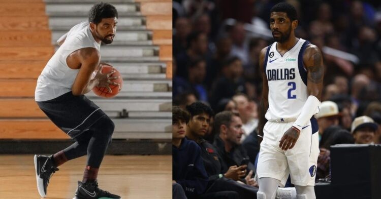 Kyrie Irving wearing Nike shoes and on the court for the Dallas Mavericks