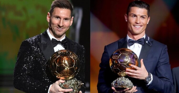 Lionel Messi and Cristiano Ronaldo with Ballon d'Or award.