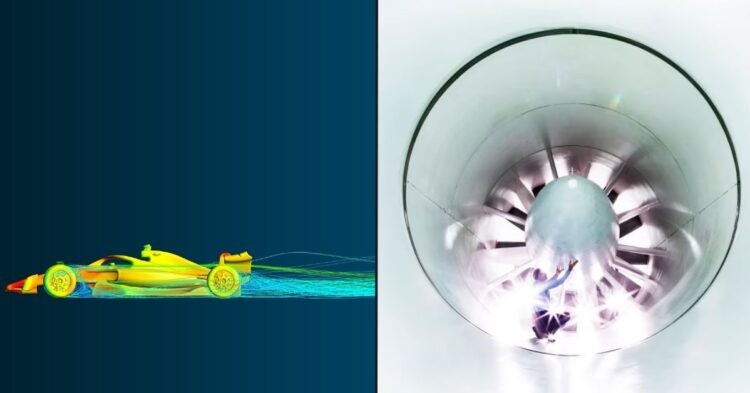 CFD simulation (left), Wind Tunnel (right) (Credit: Formula One, FetchCFD)