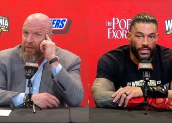 Roman Reigns and Triple H were asked about WWE sale during WrestleMania press conference (Credit: Wrestling Observer and WWE)