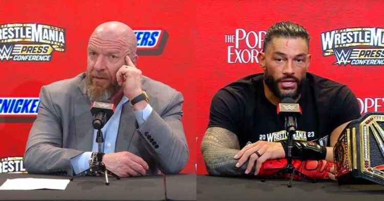 Roman Reigns and Triple H were asked about WWE sale during WrestleMania press conference (Credit: Wrestling Observer and WWE)