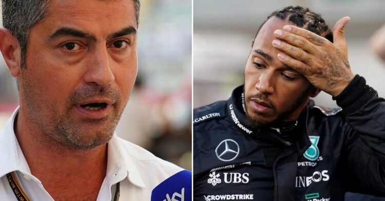 Michael Masi (left) Lewis Hamilton (right) (Credit: Sky sports, the guardian)