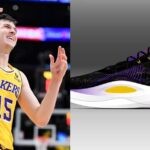 Austin Reaves on the court and his signature shoe, the Rigorer AR1