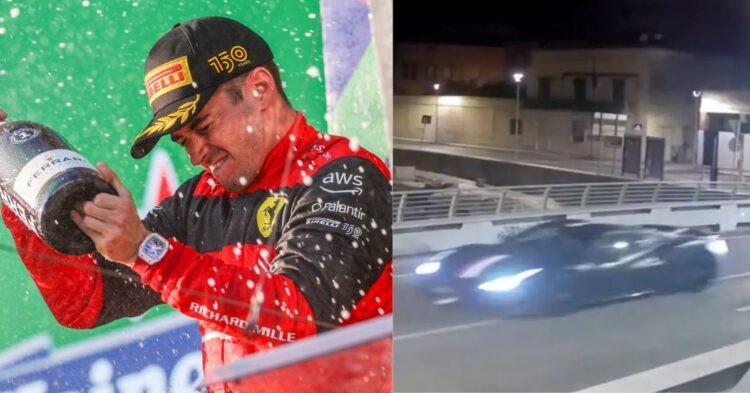 Charles Leclerc (left), The Arma dei Carabinieri released this footage showing a car chase on the night of the robbery (right) (Credits- brobible.com, foxnews.com)