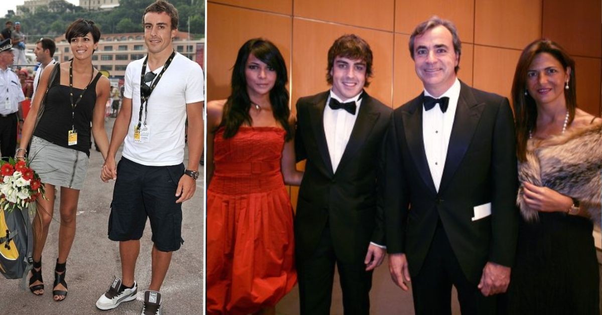 Fernando Alonso with Ex-wife (left) and Carlos Sainz Sr. (Right)(credits: Daily Mail. motorsport images)