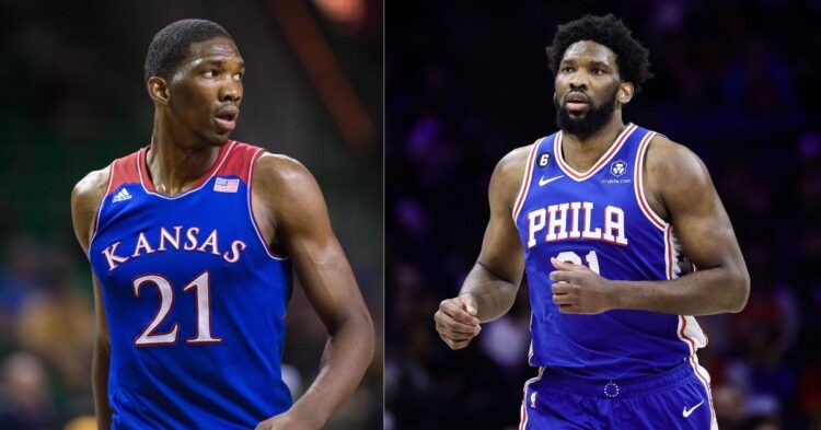 Joel Embiid on the court and when playing in college