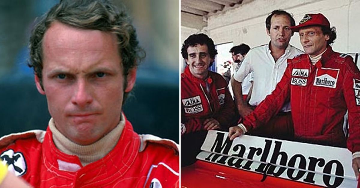 Niki Lauda before his accident (left) and after his accident (right) (credits f1)