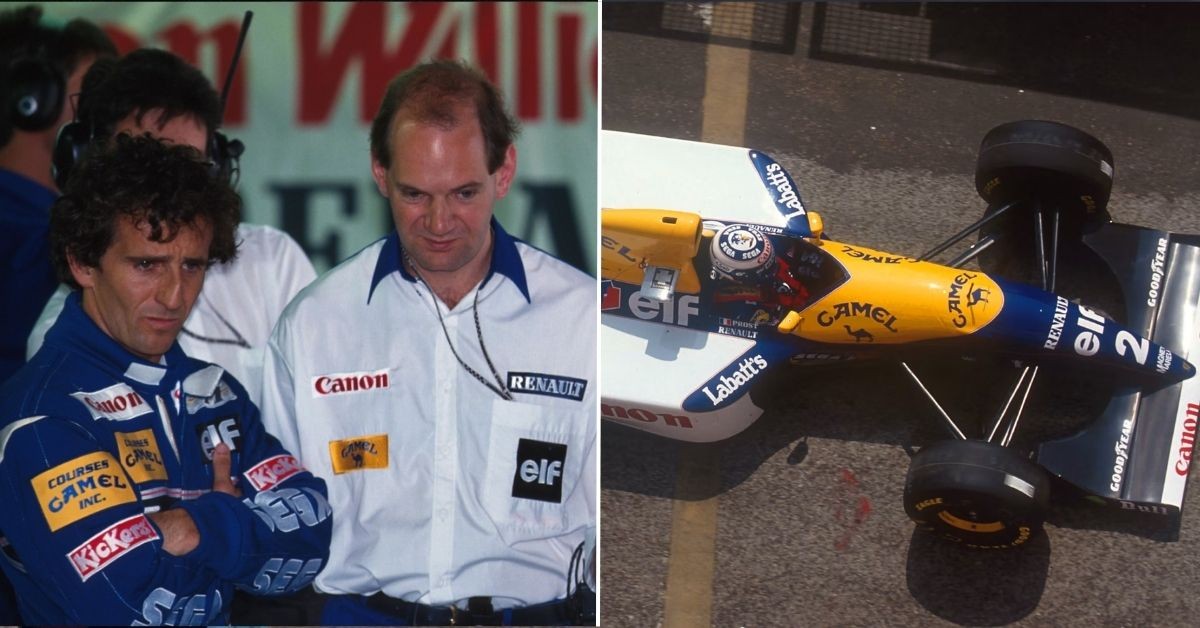 Adrian Newey and Alain Prost (left) and the Williams 1993 car (right) (credits GPfans, F1)