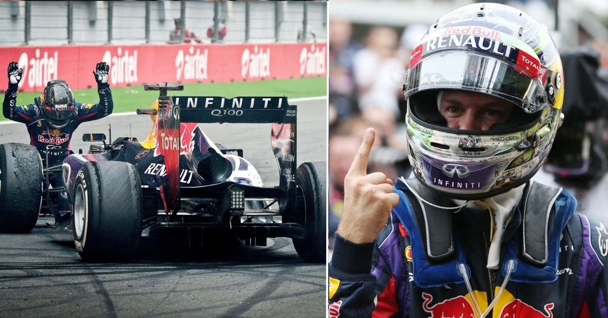 Vettel winning the Championship in 2012 (right) and 2013 (left) (credits F1, Red Bull)