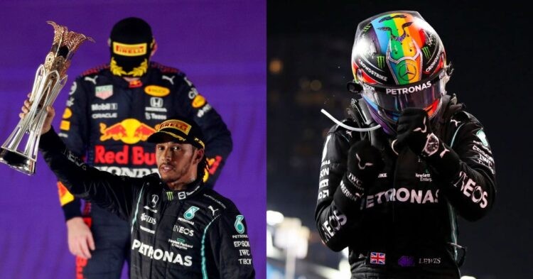 Lewis Hamilton celebrating his 103rd win at the first ever Saudi Arabian GP (Credit- Reuters, Motor Sport magazine)