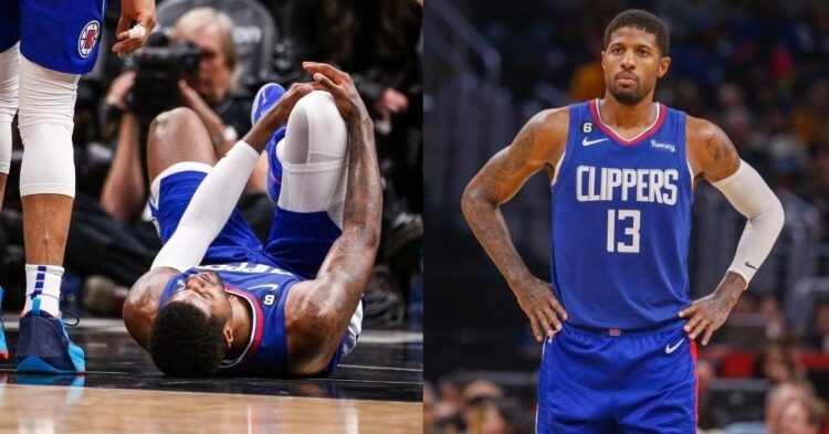Los Angeles Clippers' Paul George injured and on the court