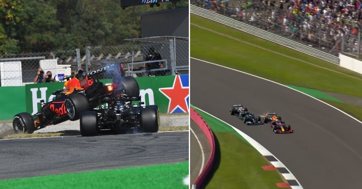 Max Verstappen and Lewis Hamilton clash in Monza (left) and Silverstone (right) (credits F1, F1 fanatic)