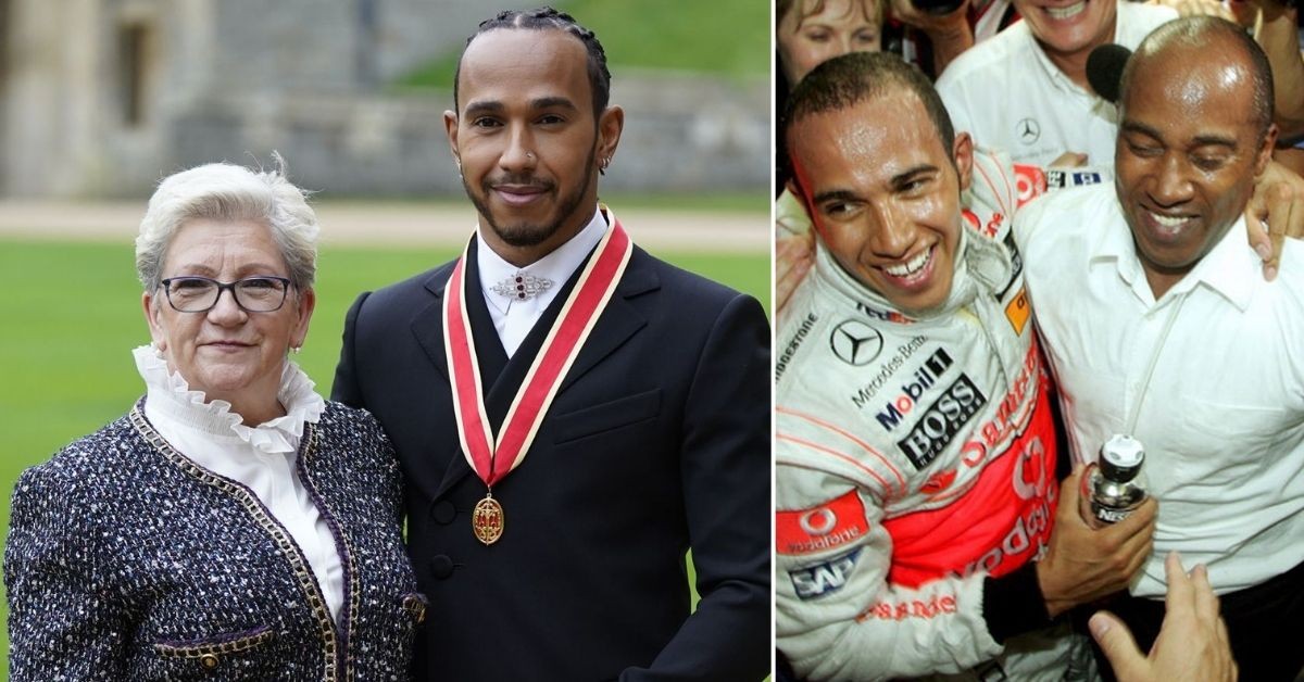 Lewis Hamilton with Carmen Larbelestier (left) and Anthony Hamilton (right) (credits: Sky Sports)
