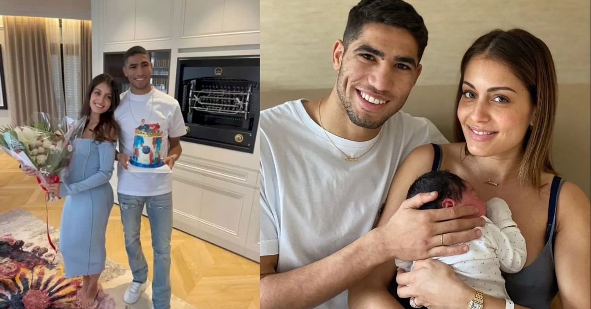 Achraf Hakimi with his wife and children