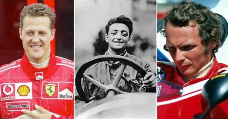 Michael Schumacher (right) Enzo Ferrari (middle) Niki Lauda (right) (credits F1, Getty)