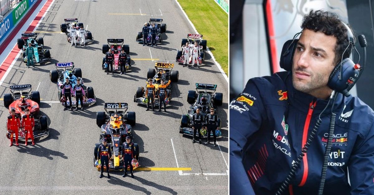 The 2023 F1 grid (left) Daniel Ricciardo (right) (Credits marca, the mirror)